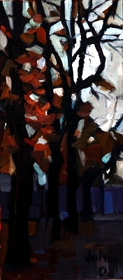 Autumn trees, 2008, oil on wood-fibre, 100 x 45 cm