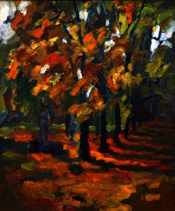 Row of trees, 2000, oil on wood-fibre, 82 x 68 cm
