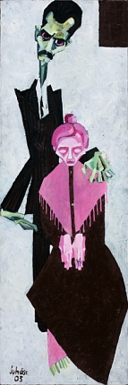 Attila Jzsef with his mother, 2005, oil on wood-fibre, 180 x 60 cm